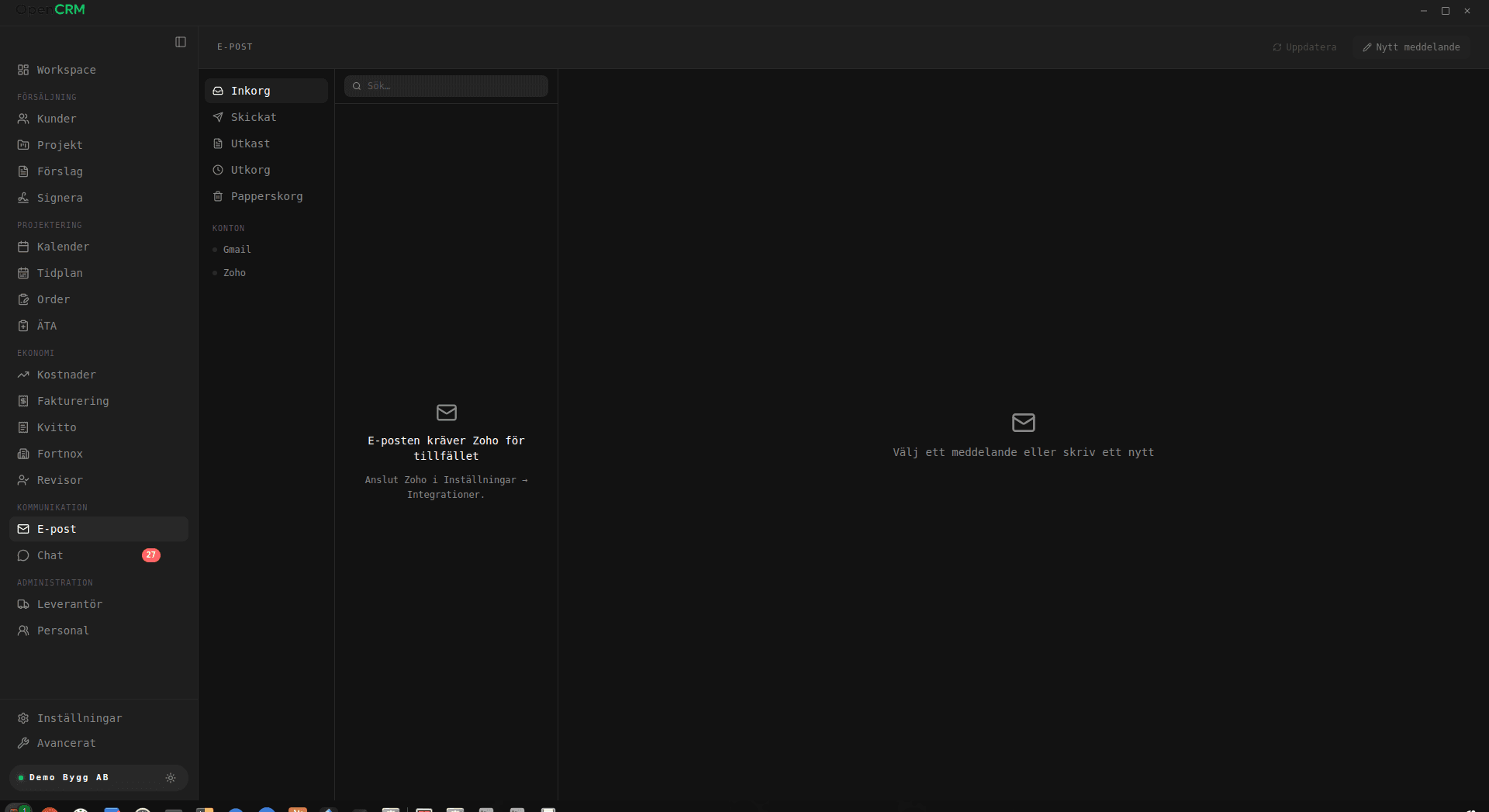 open-crm E-post — integrerad inkorg