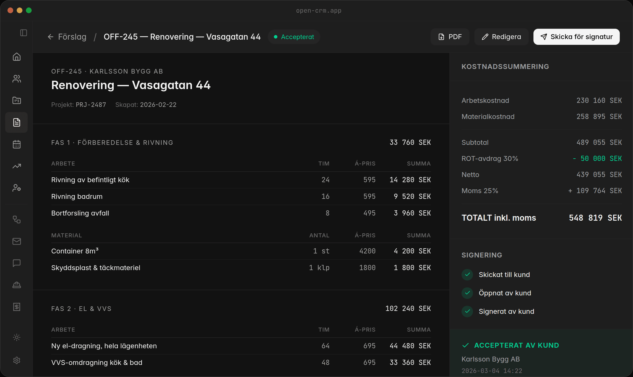 open-crm Förslag — offertlista