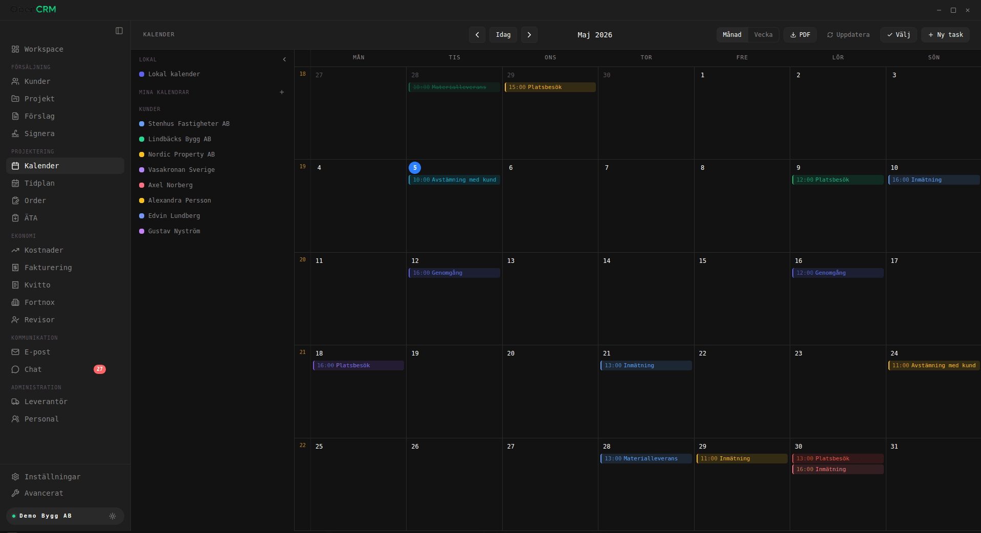open-crm Kalender — veckovy